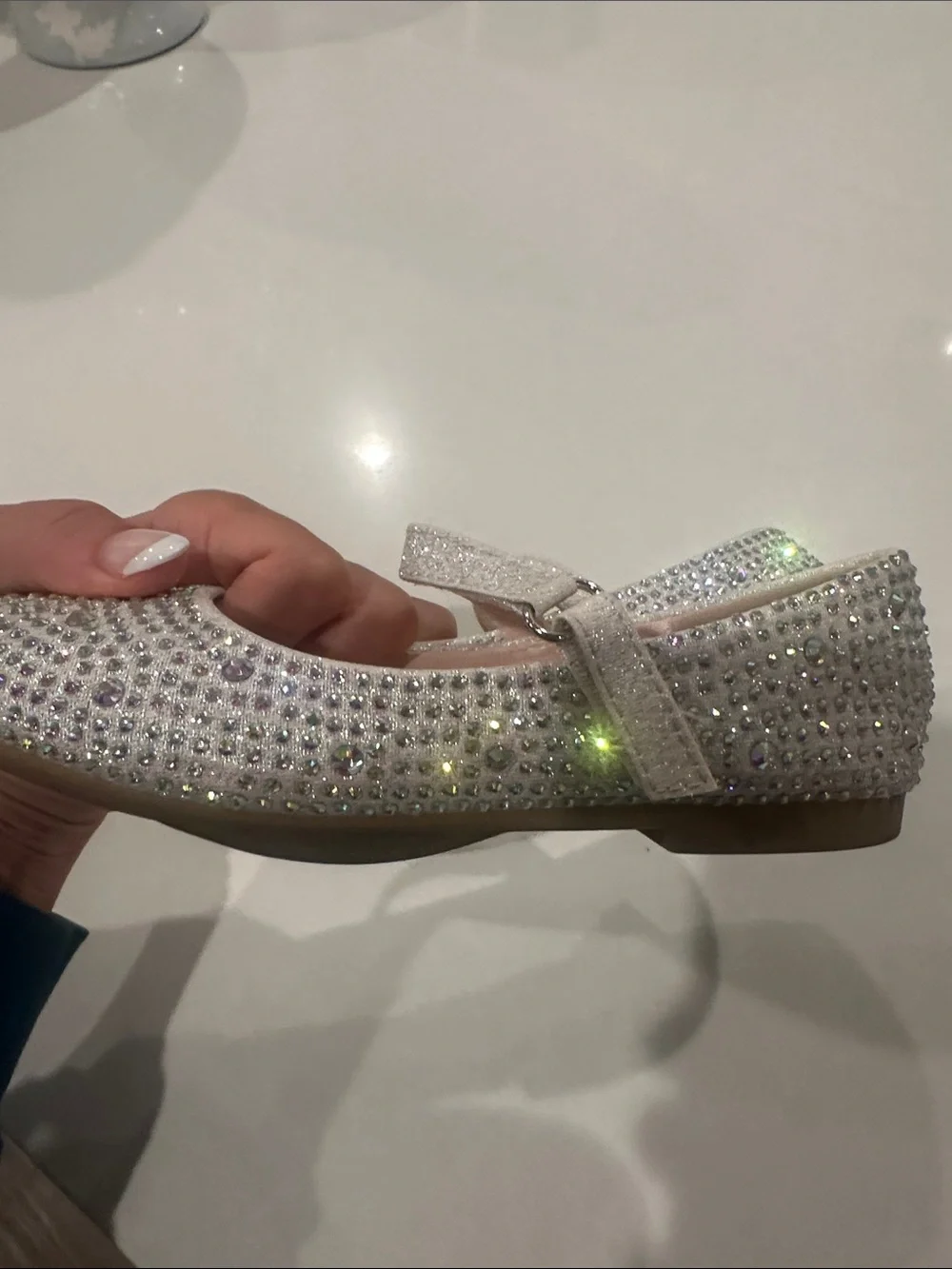 Kelly & Katie Girls' Rhinestone Mary Jane Flats in Silver